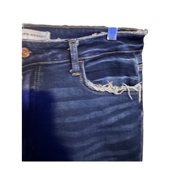 Flying Monkey High Rise Side Slit Frayed Hem Ankle Skinny Dark Wash Jeans - Picture 6 of 8